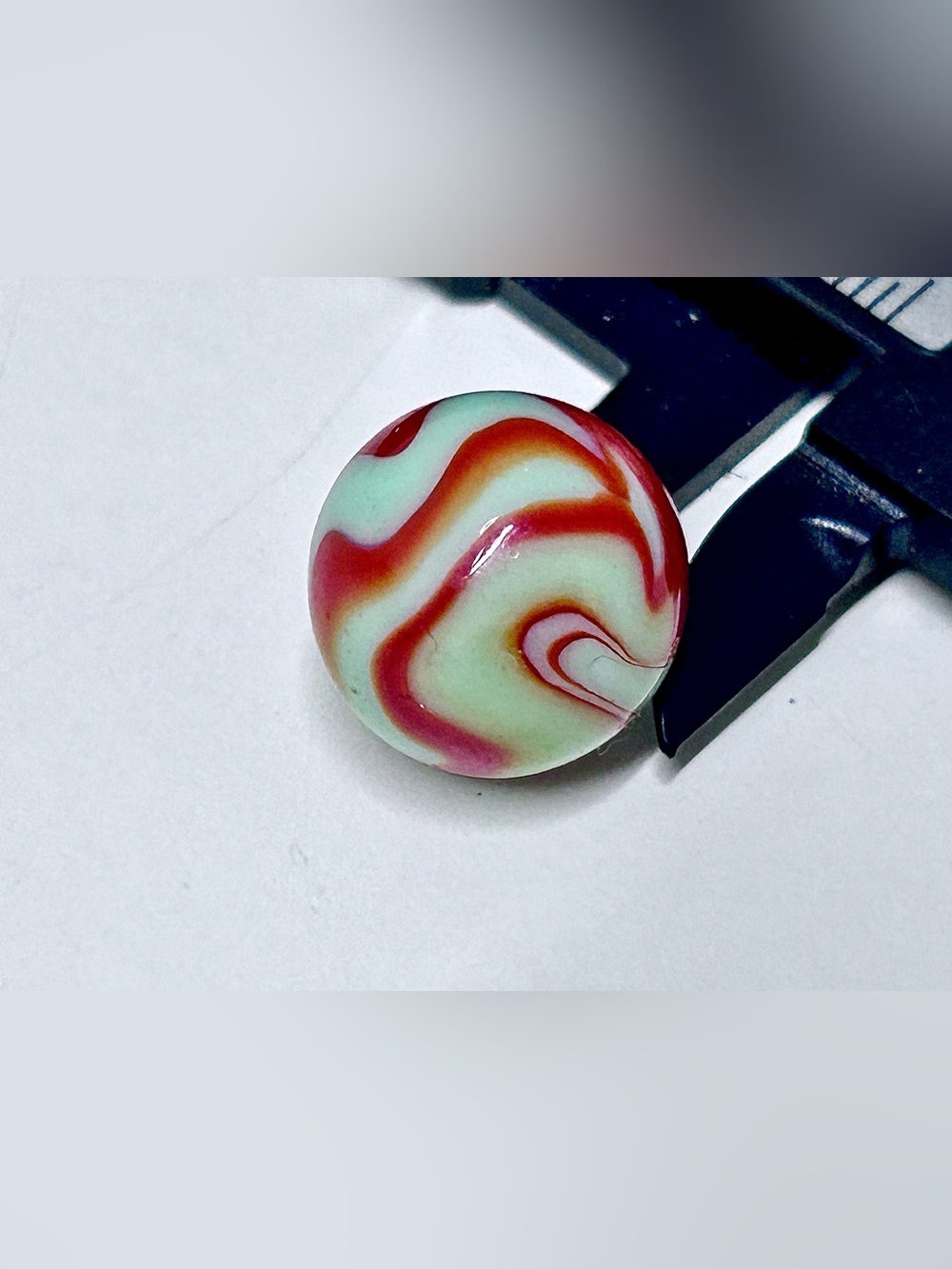 Antique Christensen Agate Green Red/Orange Flame Swirl UV Reactive Marble RARE
